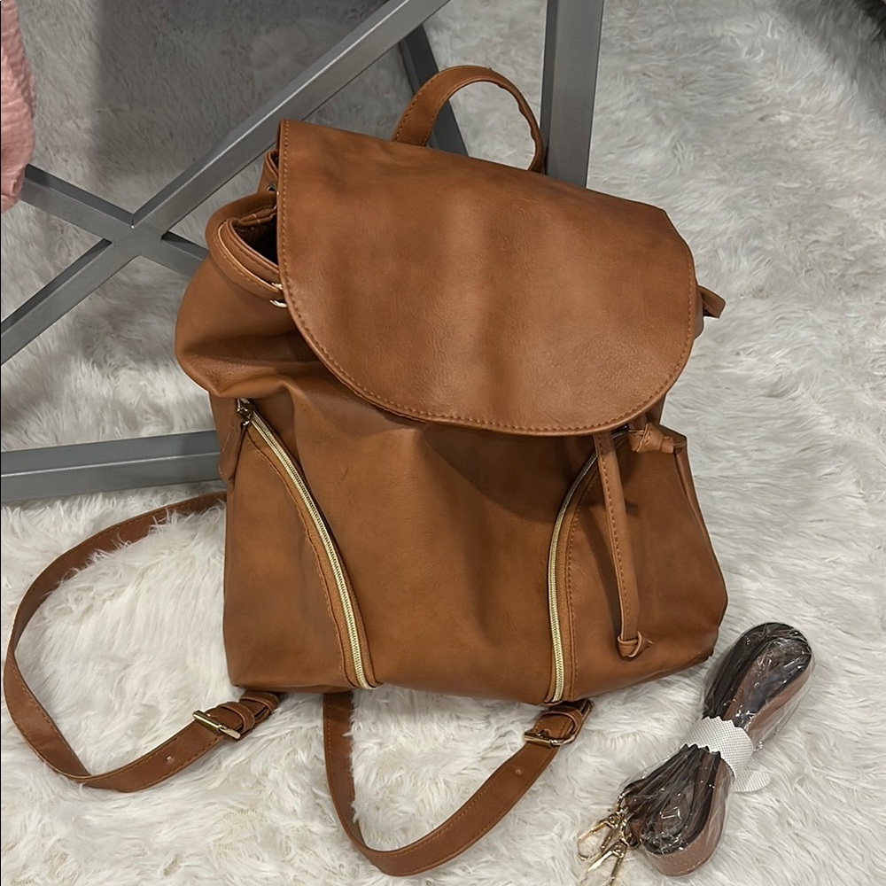 Brown (Faux) Leather Backpack